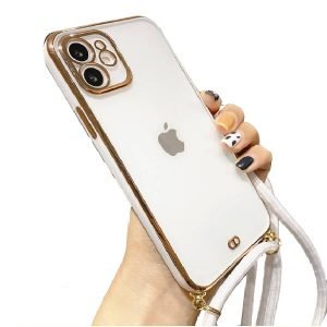 For Apple iPhone 11 Pro Luxury Stream Electro Plating With Chain Elegant Case Cover (White)