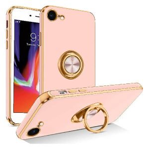 For Apple iPhone 8 Ring Case Luxury Stream Plating Elegant Cover Case (Pink)