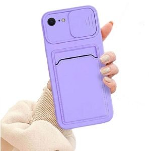 For Apple iPhone 8 Smart Shockproof Slide Camera Protector Card Slots Wallet Case Cover (Purple)