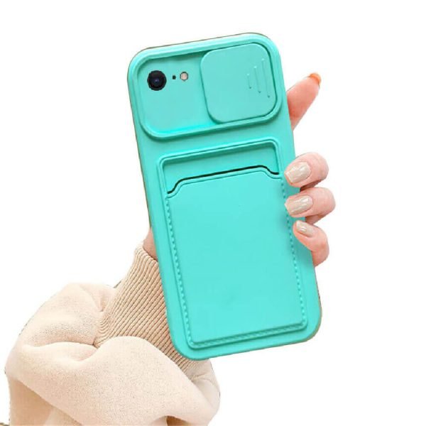 For Apple iPhone 8 Smart Shockproof Slide Camera Protector Card Slots Wallet Case Cover (Purple)