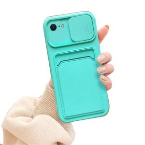 For Apple iPhone 8 Smart Shockproof Slide Camera Protector Card Slots Wallet Case Cover (Purple)