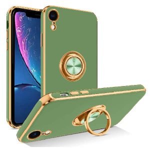 For Apple iPhone XR Ring Case Luxury Stream Plating Elegant Cover Case (Green)