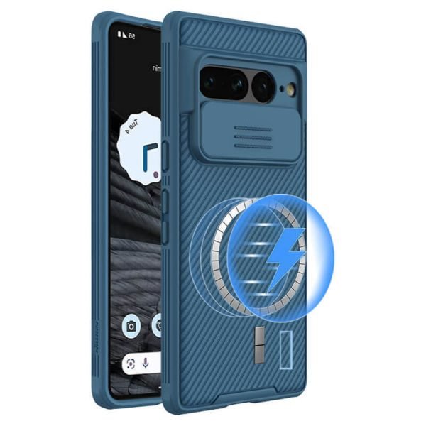 For Google Pixel 7 Pro [Support Magsafe Charger] Nillkin CamShield With Camera Protection Slim Magnetic Shockproof Heavy Duty Cover (Blue)