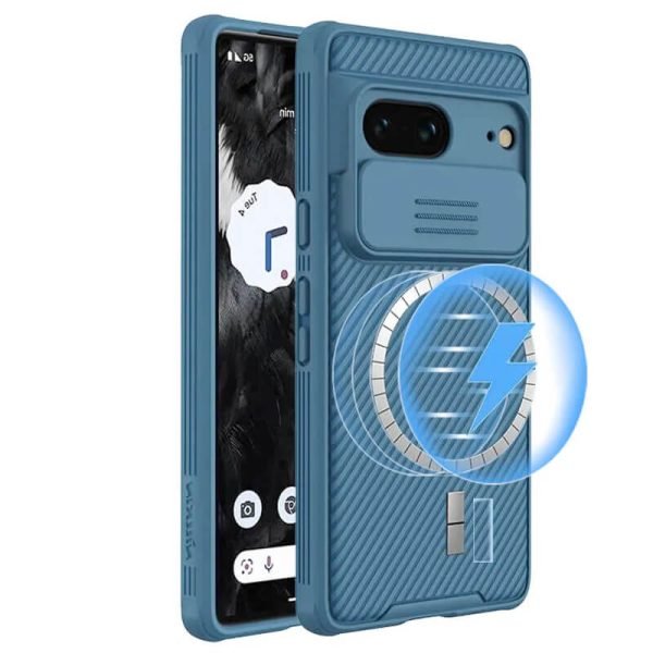 For Google Pixel 7 [Support Magsafe Charger] Nillkin CamShield With Camera Protection Slim Magnetic Shockproof Heavy Duty Cover (Blue)