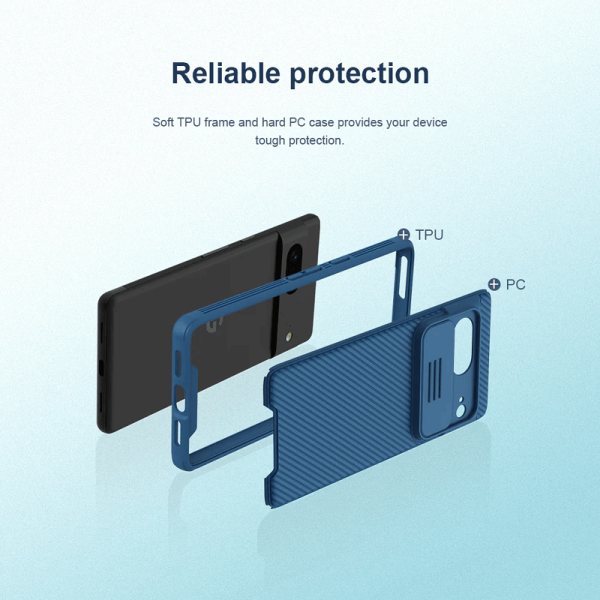 For Google Pixel 7 [Support Magsafe Charger] Nillkin CamShield With Camera Protection Slim Magnetic Shockproof Heavy Duty Cover (Blue)