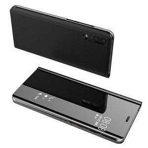 For Huawei P20 Luxury Mirror View Flip PU Shockproof Protective Case Cover (Black)