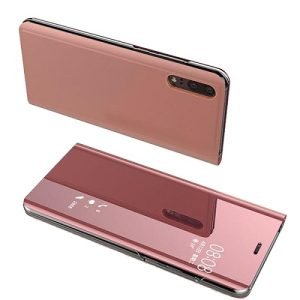For Huawei P20 Luxury Mirror View Flip PU Shockproof Protective Case Cover (Rose Gold)