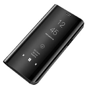 For Samsung Galaxy Note 10 Luxury Mirror View Flip PU Shockproof Protective Case Cover (Black)