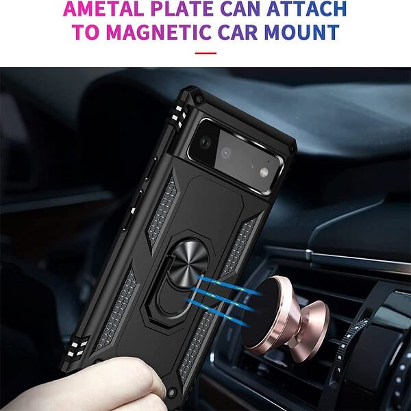 We offer Free Shipping for this Google Pixel 6 Black Magnetic Ring Case and also for all other products at our store. It is made of the Best material. Google Pixel 6 Black Shockproof Magnetic Car Mount Ring Case Cover