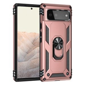 Google Pixel 6a Rose Gold Shockproof Magnetic Car Mount Ring Case Cover