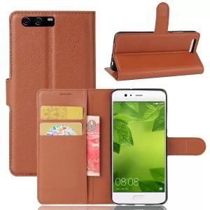Huawei P10 Brown Wallet Card Pocket Leather Flip Case Cover