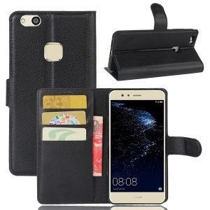 Huawei P10 Lite Black Wallet Card Pocket Leather Flip Case Cover (4)