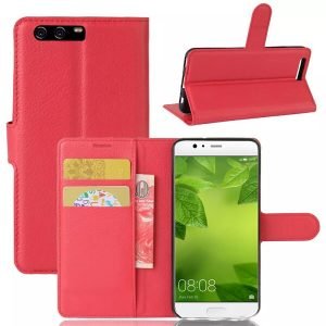 Huawei P10 Red Wallet Card Pocket Leather Flip Case Cover