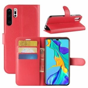 Huawei P30 Pro Red Wallet Card Pocket Leather Flip Case Cover