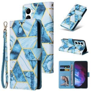 Marble Wallet Case For Samsung Galaxy S23 Card Holder Leather Flip Cover (Blue)