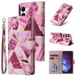 Marble Wallet Case For Samsung Galaxy S23 Card Holder Leather Flip Cover (Purple)