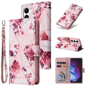 Marble Wallet Case For Samsung Galaxy S23 Card Holder Leather Flip Cover (Rose Gold)