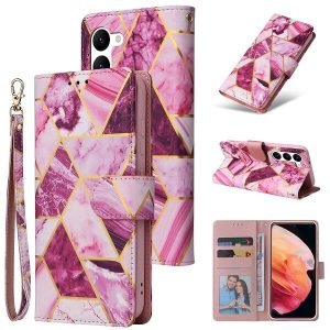 Marble Wallet Case For Samsung Galaxy S23 Plus Card Holder Leather Flip Cover (Purple)