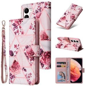 Marble Wallet Case For Samsung Galaxy S23 Plus Card Holder Leather Flip Cover (Rose Gold)