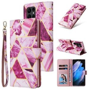 Marble Wallet Case For Samsung Galaxy S23 Ultra Card Holder Leather Flip Cover (Purple)