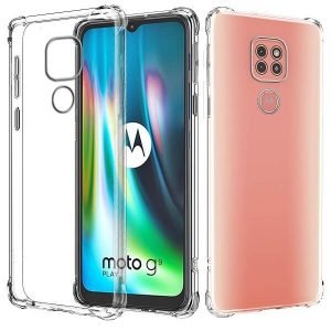 Motorola Moto G9 Play Clear Case Shockproof Tough Gel Transparent Air Cushion Heavy Duty Phone Back Cover (Crystal Clear)