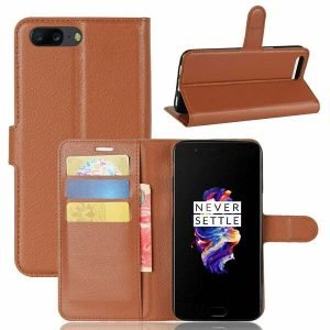 OnePlus 5 Brown Wallet Card Pocket Leather Flip Case Cover