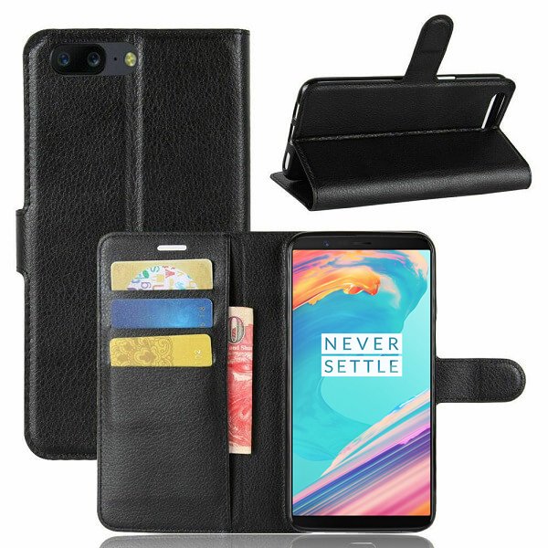 OnePlus 5T Black Wallet Card Pocket Leather Flip Case Cover