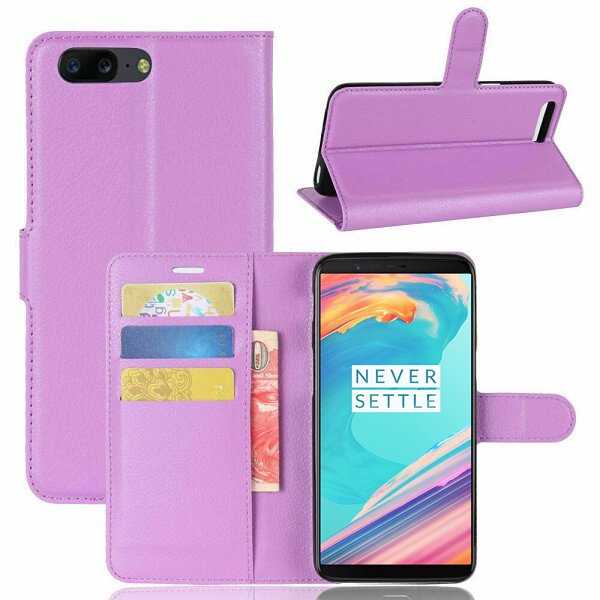OnePlus 5T Purple Wallet Card Pocket Leather Flip Case Cover