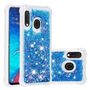 Samsung Galaxy A20 Smart Shockproof Dynamic Liquid Bumper Glitter Stars Case Cover (Blue)
