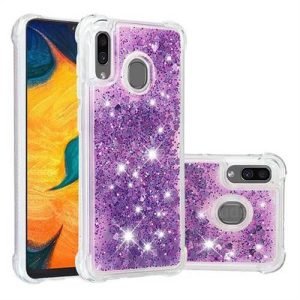 Samsung Galaxy A30 Smart Shockproof Dynamic Liquid Bumper Glitter Stars Case Cover (Purple)