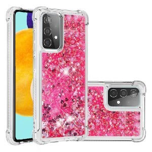 Samsung Galaxy A52 Smart Shockproof Dynamic Liquid Bumper Glitter Stars Case Cover (Pink)