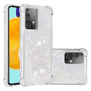 Samsung Galaxy A52 Smart Shockproof Dynamic Liquid Bumper Glitter Stars Case Cover (White)