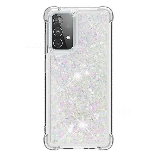 Samsung Galaxy A52 Smart Shockproof Dynamic Liquid Bumper Glitter Stars Case Cover (White)