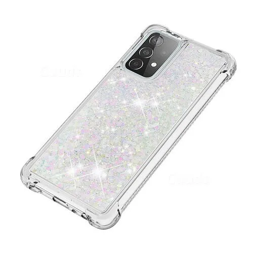 Samsung Galaxy A52 Smart Shockproof Dynamic Liquid Bumper Glitter Stars Case Cover (White)