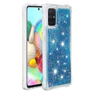 Samsung Galaxy A71 Smart Shockproof Dynamic Liquid Bumper Glitter Stars Case Cover (Blue)