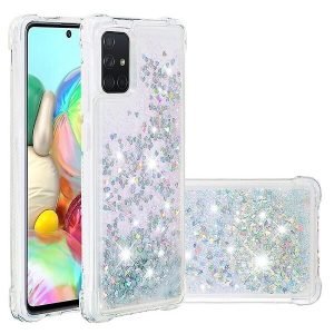 Samsung Galaxy A71 Smart Shockproof Dynamic Liquid Bumper Glitter Stars Case Cover (White)