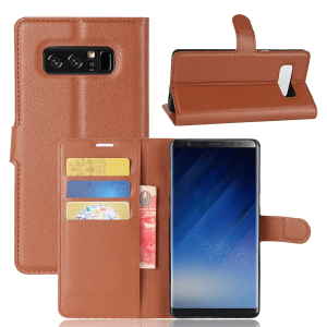 Samsung Galaxy Note 8 Brown Wallet Card Pocket Leather Flip Case Cover
