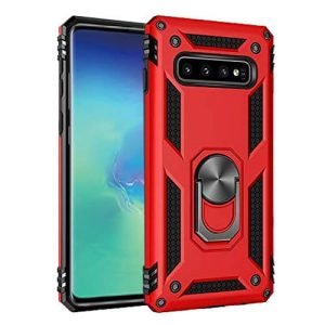 Samsung Galaxy S10 Plus Red Shockproof Magnetic Car Mount Ring Case Cover