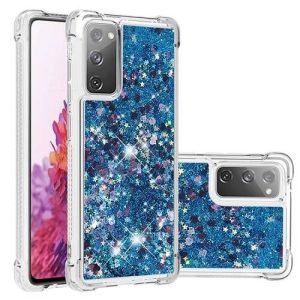 Samsung Galaxy S20 FE Smart Shockproof Dynamic Liquid Bumper Glitter Stars Case Cover (Blue)
