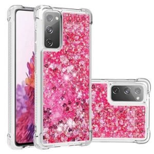 Samsung Galaxy S20 FE Smart Shockproof Dynamic Liquid Bumper Glitter Stars Case Cover (Pink)