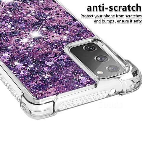 Samsung Galaxy S20 FE Smart Shockproof Dynamic Liquid Bumper Glitter Stars Case Cover (Purple)