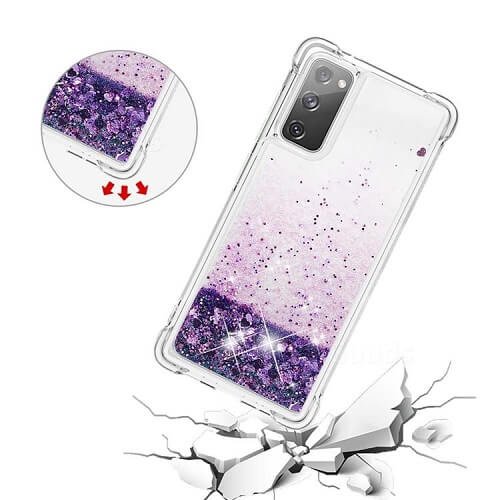 Samsung Galaxy S20 FE Smart Shockproof Dynamic Liquid Bumper Glitter Stars Case Cover (Purple)
