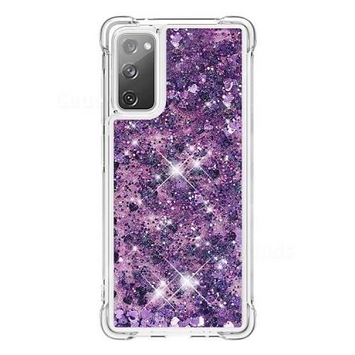 Samsung Galaxy S20 FE Smart Shockproof Dynamic Liquid Bumper Glitter Stars Case Cover (Purple)