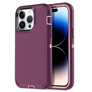 Apple iPhone 14 Pro Case Drop Resistant Defender Tradies Heavy Duty Rugged Shockproof Tough Cover (Purple)