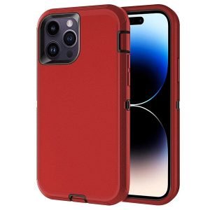 Apple iPhone 14 Pro Case Drop Resistant Defender Tradies Heavy Duty Rugged Shockproof Tough Cover (Red)