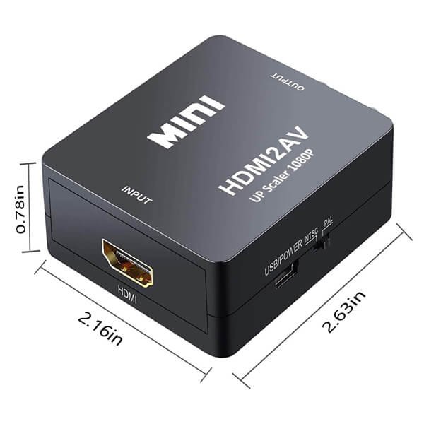 HDMI to AV Converter 1080p HDMI to 3RCA AVCVBS Composite Video Audio Adapter Supporting PALNTSC with USB Charge Cable for TVVHSPCLaptopXboxHDTVDVD recorders (Black)