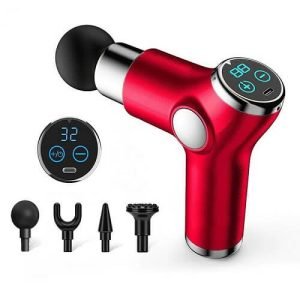 Massage Gun 5 Heads LCD Percussion Massager Muscle Relaxing Therapy Tissue CA (Red)