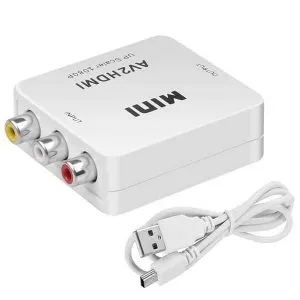 RCA Composite Mini AV2HDMI Adapter CVBS Video HD 1080P RCA to HDMI Converter, Audio Converter Adaptor (White)