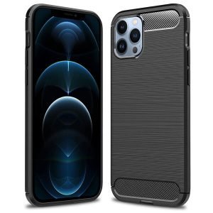 Apple iPhone 12 Pro Max Shockproof Heavy Duty Rugged Matte Carbon Fiber Case Cover (Black)
