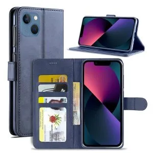 Apple iPhone 13 Mini Wallet Case Flip Leather Card Slots Magnetic Stand Cover (Blue)